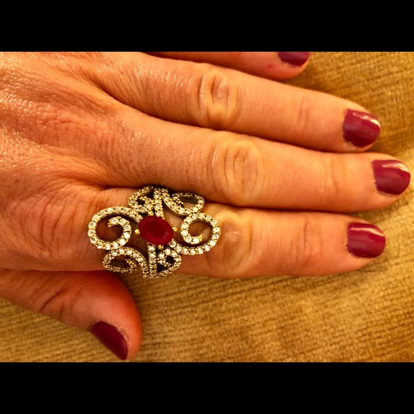 Silver & Bronze Ruby & Diamond Topaz Ring Size 8.5 - Picture 8 of 8